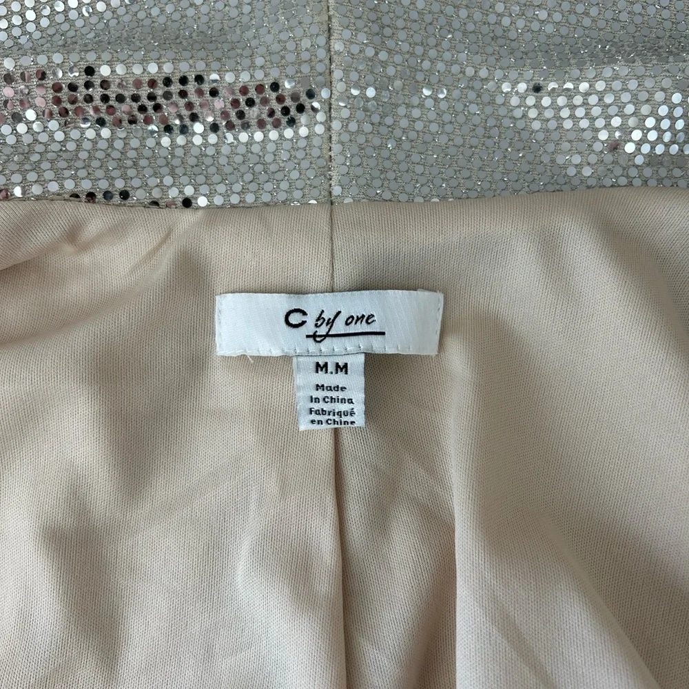 Silver Sequin Sparkle Shawl Collar Jacket Cardigan - Picture 6 of 8